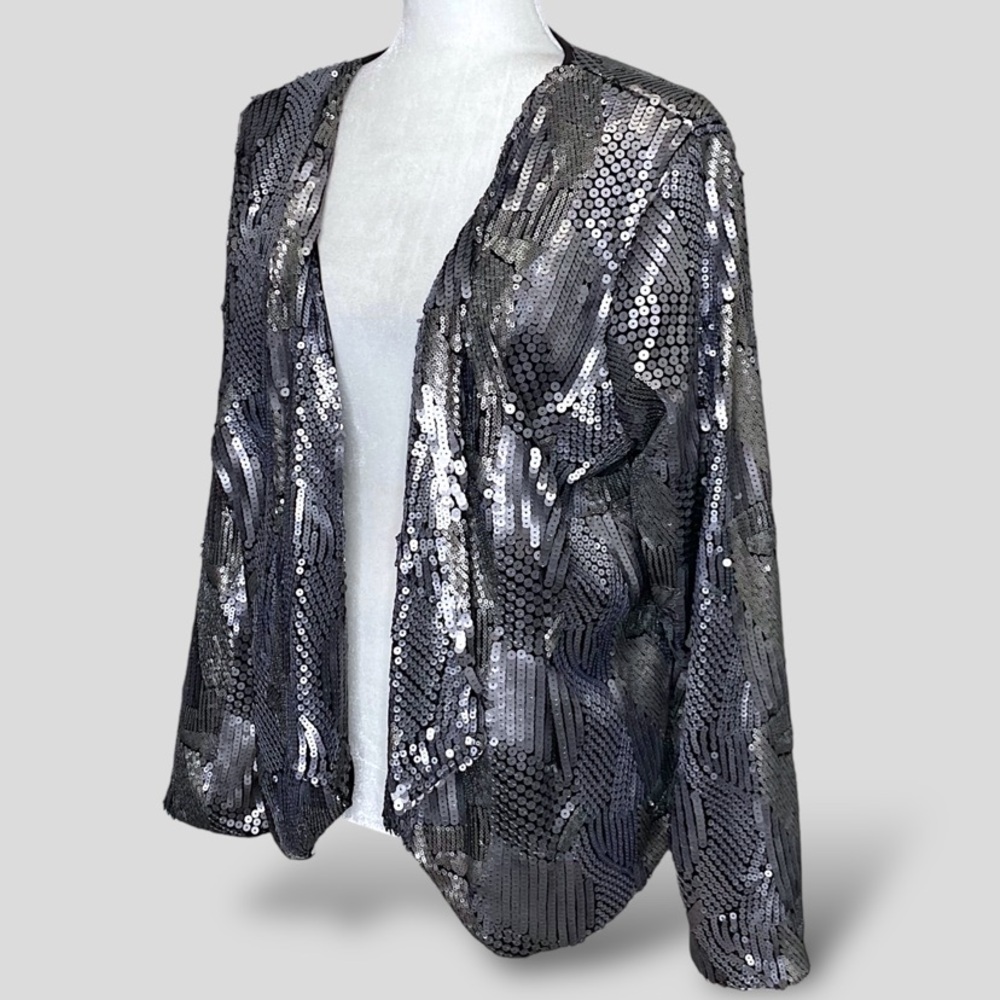 NWT LANE BRYANT 6th & Lane All Over Sequin Evening Open Dressy Jacket Silver